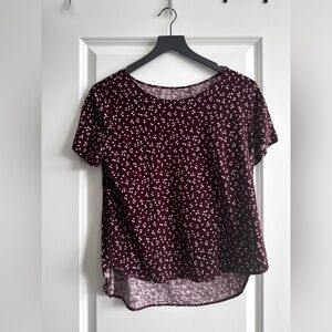LOFT Burgundy/Dark Red Floral Short Sleeve Top